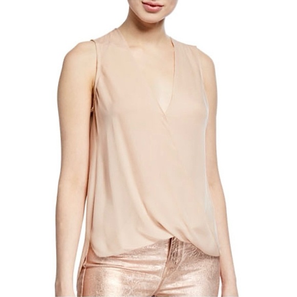 NWT L'AGENCE Blush Beige Silk Chiffon Sleeveless V-Neck Draped Wrap Front Top XS - Picture 7 of 11
